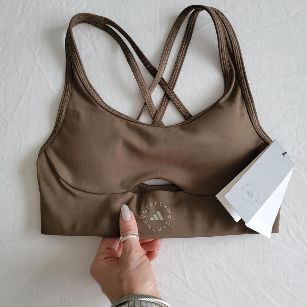 NWT STELLA MCCARTNEY X ADIDAS strappy cutout sports bra in dark taupe
